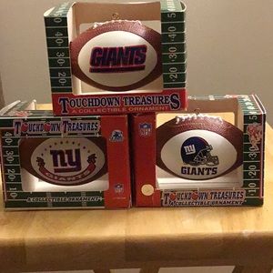 Set of 3 Giants football ornaments. Opened but in original boxes.